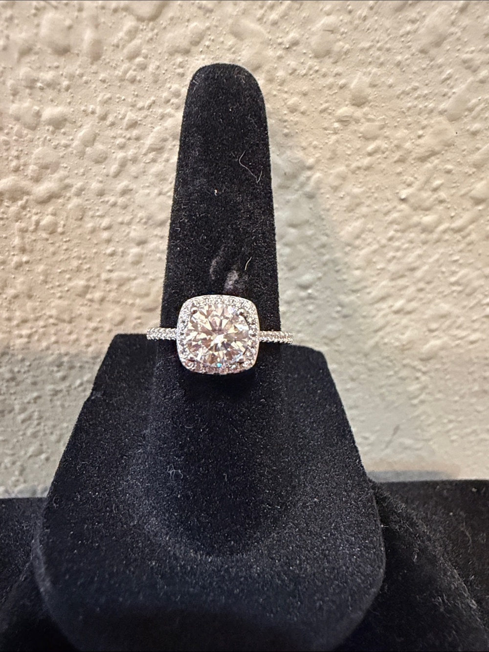 White moissanite Halo Engagement Ring - sterling silver